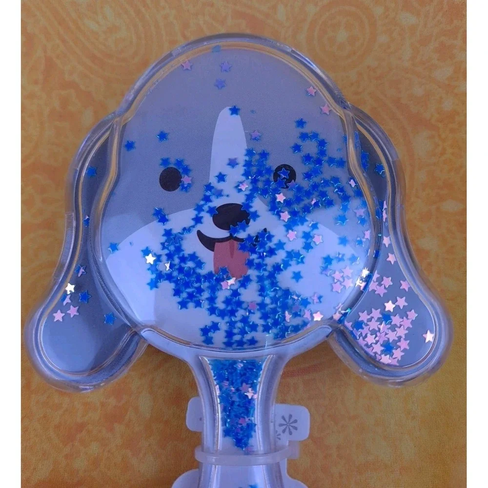 Glitter Dog Shaped Hair Brush Gray Dog With Blue Glitter Massage Scalp